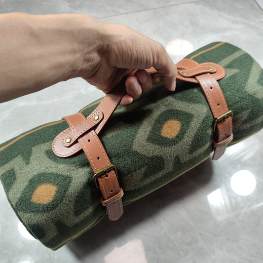 In Stock Supply Blanket Leather Hand Picnic Mat PU Portable Beach Mat Moisture-proof Mat Leather Strap