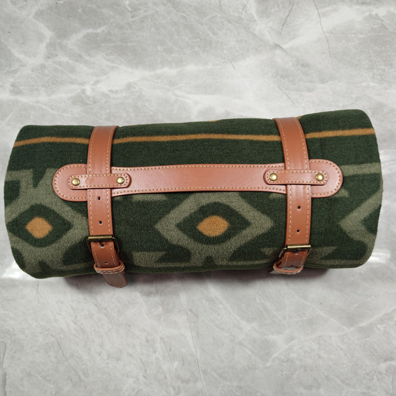 In Stock Supply Blanket Leather Hand Picnic Mat PU Portable Beach Mat Moisture-proof Mat Leather Strap