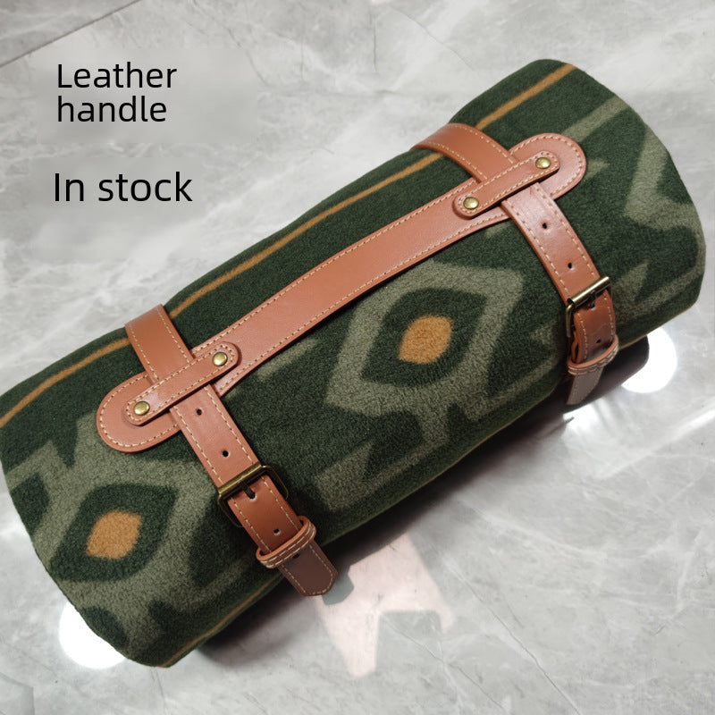 In Stock Supply Blanket Leather Hand Picnic Mat PU Portable Beach Mat Moisture-proof Mat Leather Strap