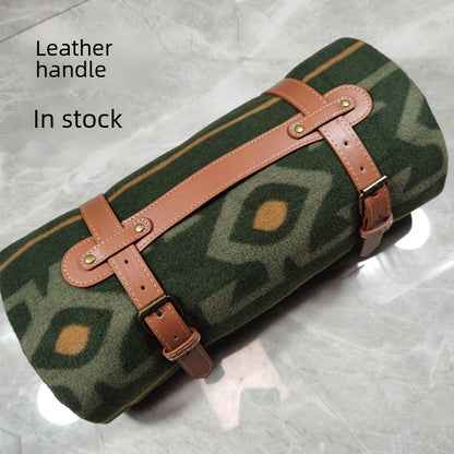 In Stock Supply Blanket Leather Hand Picnic Mat PU Portable Beach Mat Moisture-proof Mat Leather Strap