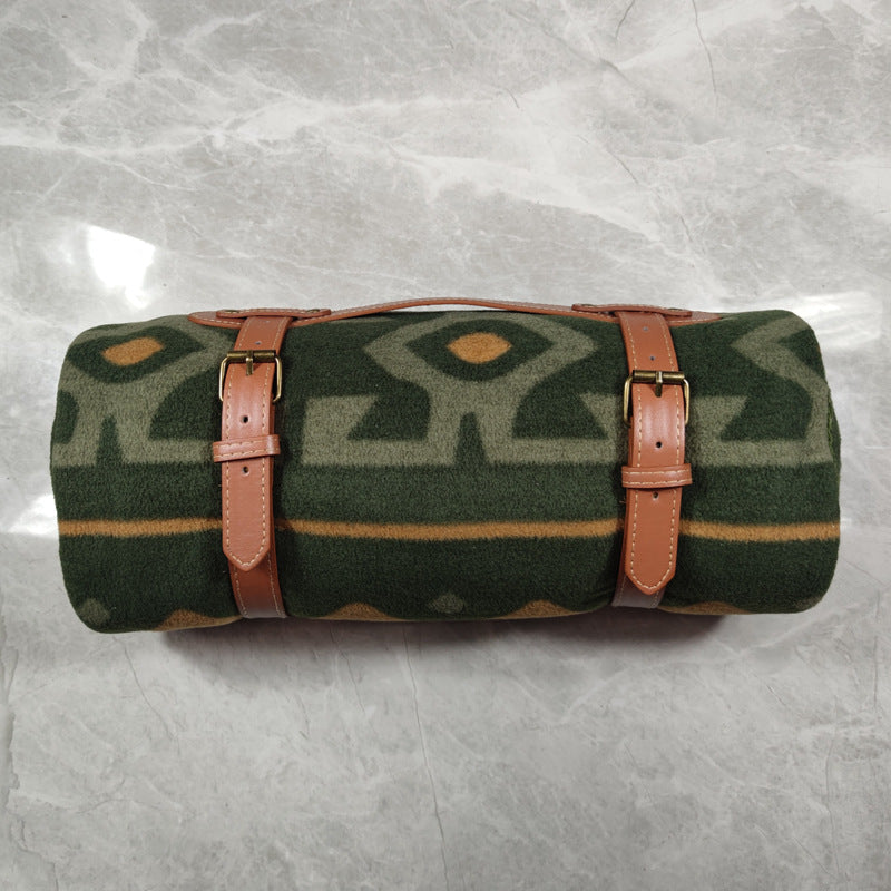 In Stock Supply Blanket Leather Hand Picnic Mat PU Portable Beach Mat Moisture-proof Mat Leather Strap
