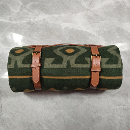 In Stock Supply Blanket Leather Hand Picnic Mat PU Portable Beach Mat Moisture-proof Mat Leather Strap